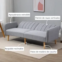 HOMCOM Sofá Cama de 3 Plazas Moderno 173x75x73 cm Sofá Cama Plegable Tapizado en Lino Sintético con Respaldo Ajustable en 3 Niveles y Reposabrazos Desmontables para Salón Oficina Gris(m-6)