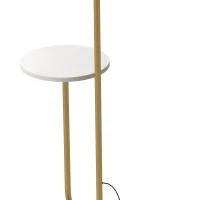HOMCOM Modern Floor Lamp with Shelf, Dimmable Floor Lamp with Linen Shade, RF Remote and Foot Switch for Living Room, Gold Tone(m-12)