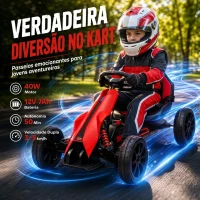 HOMCOM Go Kart Elétrico para Crianças Kart a Bateria 12V Velocidade Ajustável 3-5 km/h e Cinto de Segurança 100x58x58,5 cm Vermelho(m-4)