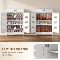 HOMCOM Pantofar pentru Hol cu 2 Uși cu Lamele, 5 Niveluri, Rafturi Reglabile, pentru 20 Perechi de Pantofi, 78x37x115,8 cm, Alb(m-5)