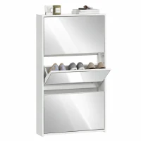 HOMCOM Scarpieră cu Oglindă și 3 Sertare Rabatabile pentru 9 Perechi de Pantofi, din Lemn, 65x17x114.5 cm, Alb(m-11)
