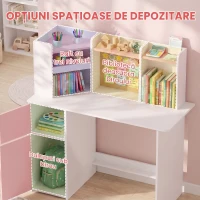 AIYAPLAY Set birou și scaun pentru copii 5-12 ani, cu bibliotecă, suport pentru creioane și suport reglabil pentru tabletă, roz(m-6)