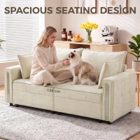 HOMCOM 2 Seater Sofa with Lift-Up Storage, 168 cm Comfy Velvet Small Couch with Wide Deep Seat, Plush Backrest, Thick Padding, 2 Pillows, Loveseat for Living Room, Home Office, Beige(m-6)