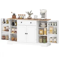 HOMCOM Aparador de Cocina con Cajón Estantes en las Puertas Estantes Ajustables Barra de Café 138x40x83,5 cm Blanco(m-11)