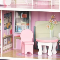 AIYAPLAY Maison de Poupée en Bois pour Enfants, Maison de Rêve Filles, 6 Pièces, Éclairage LED et 8 Meubles, 3-6 ans, Rose(m-12)