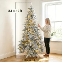 HOMCOM Brad de Crăciun Înzăpezit 210 cm cu 450 de Lumini LED Alb Cald, Timer, Telecomandă, 8 Modalități, 1080 de Ramuri Ignifuge(m-3)