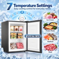 HOMCOM 85L Mini Freezer Countertop, Compact Freestanding Upright Freezer with Reversible Door, Removable Glass Shelves, Black(m-4)