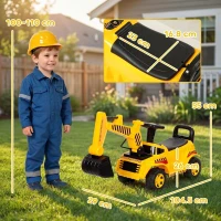 AIYAPLAY Tractopelle Enfant, Porteur Pelleteuse avec Casque de Sécurité, Klaxon et Bras d'Excavation Amovible, 1 à 4 Ans, Jaune(m-3)