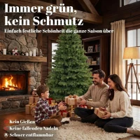 HOMCOM Künstlicher Weihnachtsbaum 180 cm, Edeltanne, voll mit Klappästen, 961 Spitzen, faltbarer Holzständer, Grün(m-4)