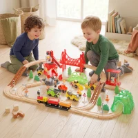 AIYAPLAY 91-delige houten treinset met kraan, treinen, bouwvoertuigen, rails en brug voor kinderen vanaf 3 jaar(m-2)