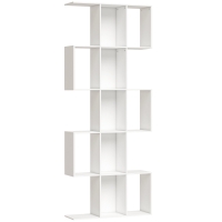 HOMCOM Bibliothèque à 5 niveaux, étagère de rangement en forme S avec 15 compartiments ouverts, 80 x 24 x 200 cm, blanc