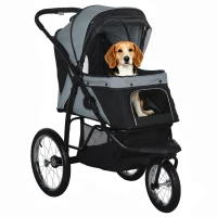 PawHut Foldable Pet stroller, Dog Buggy with Three Wheels, for Small/Medium Dogs, Grey(m-1)