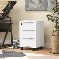 HOMCOM Caisson de bureau à roulettes avec 3 tiroirs et serrure pour dossiers 40 x 40 x 63,5 cm blanc(m-2)