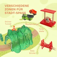 AIYAPLAY 91-delige houten treinset met kraan, treinen, bouwvoertuigen, rails en brug voor kinderen vanaf 3 jaar(m-5)