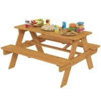 AIYAPLAY Ensemble salon de jardin extérieur enfant, table pique-nique enfant avec bancs, cadre en bois massif, bois naturel(m-12)