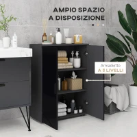 kleankin Mobiletto Bagno 2 Ante in Legno con 3 Ripiani e Chiusura Ammortizzata, 60x30x82cm, Nero Lucido(m-3)
