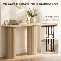 HOMCOM Table Console Cannelée, Rangement Dissimulé, Pieds Colonnes, Style Rustique, Console d'Entrée Étroite, 103x35x80cm Chêne(m-4)