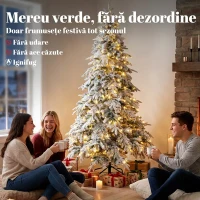 HOMCOM Brad de Crăciun Înzăpezit 210 cm cu 450 de Lumini LED Alb Cald, Timer, Telecomandă, 8 Modalități, 1080 de Ramuri Ignifuge(m-4)