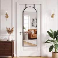 HOMCOM Oglindă de Perete Arcuită 110x40 cm, Ramă din Aluminiu, Cârlige, Design Modern, Negru(m-9)