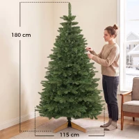 HOMCOM Künstlicher Weihnachtsbaum 180 cm, Edeltanne, voll mit Klappästen, 961 Spitzen, faltbarer Holzständer, Grün(m-3)