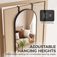HOMCOM 40 x 110 cm Full Length Hanging Mirror, Arched Mirror with Adjustable Hooks, Over-the-Door or Wall-Mounted, Black(m-5)