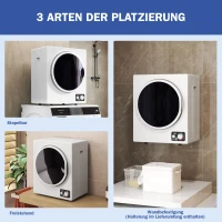 HOMCOM Mini Wäschetrockner 4 kg mit 4 Programme, 2 Heizstufen, Sterilisation bis zu 65℃ 850W für Kleidung(m-8)