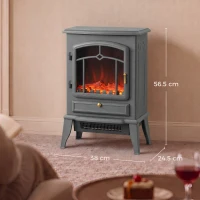 HOMCOM Electric Fireplace Stove, 1000W/2000W, Electric Fire Heater with LED Flame Effect, Adjustable Thermostat, Grey(m-3)