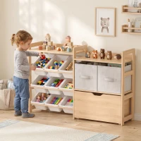 AIYAPLAY Estante Infantil para Brinquedos com 9 Caixas, 2 Cestos em Tecido, Gaveta com Rodas e 2 Prateleiras, 3-8 Anos, Natural(m-10)
