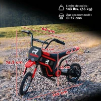 HOMCOM Moto cross électrique enfant moto électrique enfants moteur 350 W batterie 12V 8-16 km/h pneus gonflables 12'' rouge(m-3)