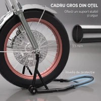 HOMCOM Stand Față pentru Motocicletă cu Protecții Antiderapante, Adaptoare Reglabile pentru Bolțuri și Tip Furcă, Capacitate 200 kg, pentru Anvelope de 18", 17" și 10"(m-6)