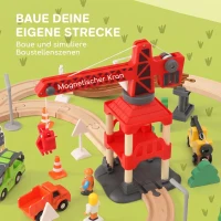 AIYAPLAY 91-delige houten treinset met kraan, treinen, bouwvoertuigen, rails en brug voor kinderen vanaf 3 jaar(m-6)