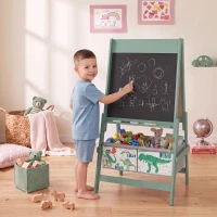 AIYAPLAY Art Easel for Kids, 3-in-1 Kids Easel with Chalkboard, Whiteboard, Paper Roll, Storage, Under-Board Shelf for 3-8, Green(m-2)