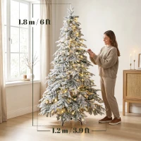 HOMCOM Brad de Crăciun Înzăpezit 180 cm cu 350 de Lumini LED Alb Cald, Timer, Telecomandă, 8 Modalități, 740 de Ramuri Ignifuge(m-3)