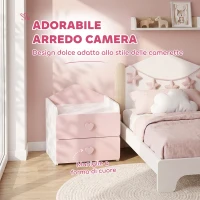AIYAPLAY Comodino per Bambini 3-8 Anni con 2 Cassetti, Angoli Arrotondati, Maniglie a Cuore, 34x31x36 cm, Rosa(m-5)