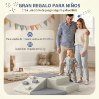AIYAPLAY Juego de 4 Bloques de Espuma para Niños de Psicomotricidad Tapizados en PU Escalar y Gatear 1-3 Años Gris Claro y Beige(m-9)