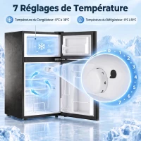 HOMCOM Mini Réfrigérateur Congélateur 90 L, Petit Frigo Compact Silencieux, 2 Portes Réversibles, Thermostat Réglable, Noir(m-4)