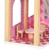 AIYAPLAY Groot poppenhuis, 69 cm hoog, 2 verdiepingen, met 2 poppen, 11 meubels, trap en balkon, roze, voor meisjes van 3-6 jaar(m-11)
