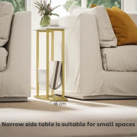 HOMCOM Narrow Side Table, End Table with Magazine Holder, Nightstand for Small Spaces, Living Room, Bedroom, White Marble Grain(m-4)