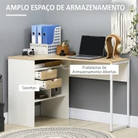 HOMCOM Secretária de Canto em L 120x60 cm com 2 Gavetas e 3 Compartimentos Abertos para Escritório e Estudo, Natural e Branco(m-4)