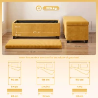HOMCOM Banco com Arrumação 84 L 112x42x40 cm em Bombazina para Quarto e Sala Amarelo(m-3)