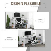HOMCOM Scrivania ad Angolo con 5 Ripiani, 120 x 100 x 74.5cm, Bianca(m-5)