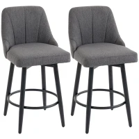 HOMCOM Lot de 2 Tabourets de Bar Pivotants, Chaises de Bar en Tissu Effet Lin, Dossier Capitonné, Repose-Pieds, Gris(m-17)