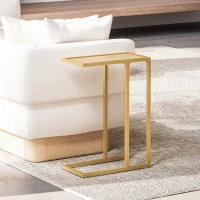 HOMCOM Table d'appoint en forme de C avec plateau en verre trempé, cadre en acier, doré(m-2)