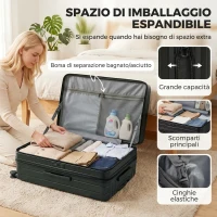 HOMCOM Valigia Rigida Grande 116L Espandibile con 4 Ruote e Lucchetto TSA, 50x33x77 cm, Nero(m-4)