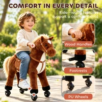 HOMCOM Plush Walking Horse Ride On Toy with Wheels and Realistic Sounds Rocking Horse for Girls Boys 2+ Years Old, 50cm Tall, Brown(m-7)