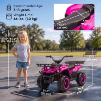 AIYAPLAY Quad Elétrico Infantil 12V com 2 Motores, Bateria de Lítio, 2 Cestos e MP3, Rosa, 3-8 Anos(m-3)