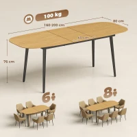 HOMCOM Masă extensibilă dreptunghiulară pentru 6–8 persoane, masă de bucătărie 160-200 cm cu poliță, maro(m-3)