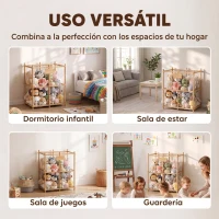 AIYAPLAY Organizador de Peluches de Madera con Cordones Elásticos Estantería Infantil de Juguetes 3-8 Años 76x40x94,5 cm Natural(m-7)