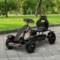 HOMCOM Go Kart a Pedali per Bambini 5-12 Anni in PP e Metallo Nero con Sedile Regolabile e Freno a Mano, 117x58x61 cm(m-10)