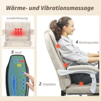 Vinsetto Bürostuhl mit Massagefunktion, ergonomisch, 65x160x104cm, Cremeweiß(m-4)